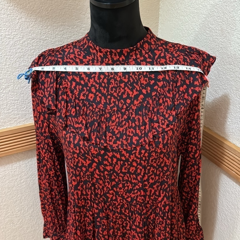 Animal Print Red Zara long sleeve dress size S!! - Picture 2 of 9